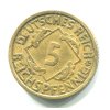 NĚMECKO. 5 Reichspfennig 1925/F. Větší 5 v letopočtu.
